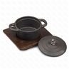 Кастрюля алюминиевая черная для подачи на деревянной подставке PL Proff Cuisine
